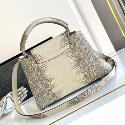 Louis Vuitton - Capucines BB/MM Off-White Lizard Leather Handbag with Dynamic Chip M98156 / M98177