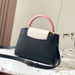 Louis Vuitton Capucines BB Black/White Taurillon Leather Handbag with Gold Hardware