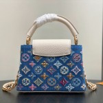 Louis Vuitton Capucines Mini Handbag Blue Denim M12947