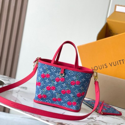 Louis Vuitton - Neverfull Inside Out BB Handbag M14997 Denim Cherry Premium MB163c Chip Version