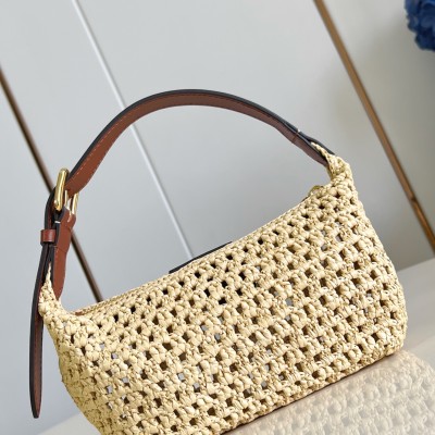 Louis Vuitton - Hills Pochette M14304 Raffia & Leather Clutch Adjustable Handle