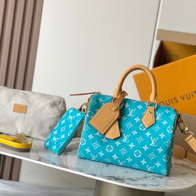 Louis Vuitton - Speedy P9 Bandouliere 25 Handbag, M11562 Windy Purple & M11561 Lake Blue, A-grade Full Steel Hardware, Imported Original Cowhide 