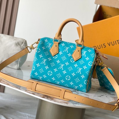 Louis Vuitton - Speedy P9 Bandouliere 25 Handbag, M11562 Windy Purple & M11561 Lake Blue, A-grade Full Steel Hardware, Imported Original Cowhide 