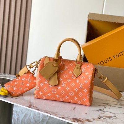 Louis Vuitton - Speedy P9 Bandouliere 25 Handbag, M13912 Tangerine Orange, A-grade Full Steel Hardware, Imported Original Cowhide Leather