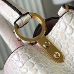 Louis Vuitton Capucines N93163 in White and Pink Crocodile Leather with Monogram Flower Pattern and Metallic Accents