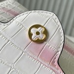 Louis Vuitton Capucines N93163 in White and Pink Crocodile Leather with Monogram Flower Pattern and Metallic Accents
