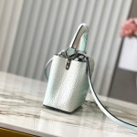 Louis Vuitton Capucines N93163 in White and Pink Crocodile Leather with Monogram Flower Pattern and Metallic Accents