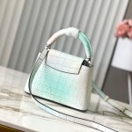 Louis Vuitton Capucines N93163 in White and Pink Crocodile Leather with Monogram Flower Pattern and Metallic Accents