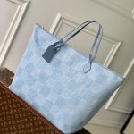 Louis Vuitton Nevereverfull Tote Bag N00198 in Damier Denim 3D Cotton Canvas with Leather Trims