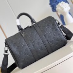 Louis Vuitton Keepall 35 Monogram Shadow Leather Travel Bag with Matte Metal Hardware