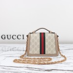 Gucci 696180 Apricot-Brown & Oat Beige Leather Shoulder Bag