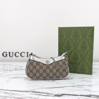 Gucci - 764960 Brown Silver Leather Wallet Bag Original Factory Leather, Real-Life Photos, Dust Bag Included