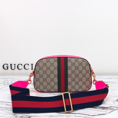 Gucci - GG Leather Shoulder Bag 752591 Fluorescent Pink-Purple Top Quality Original Factory Leather