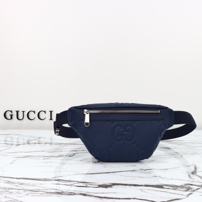 Gucci - 658582 Blue Embossed GG Leather Shoulder Bag