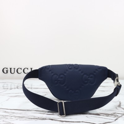 Gucci - 658582 Blue Embossed GG Leather Shoulder Bag