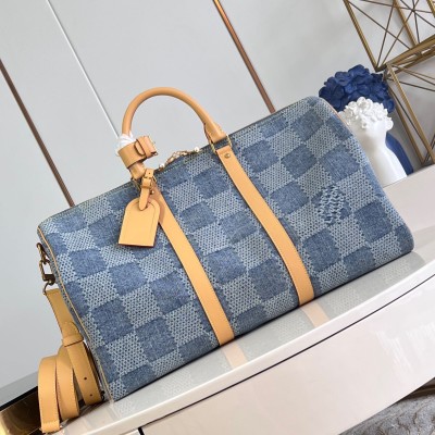 Louis Vuitton - Keepall Bandoulière 50 Damier Denim 3D Cotton Canvas Travel Bag M40739 Summer Edition Replica
