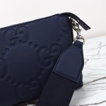 Gucci 761747 Blue GG Embossed Leather Shoulder Bag