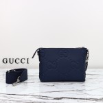 Gucci 761747 Blue GG Embossed Leather Shoulder Bag