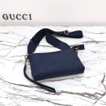 Gucci 761747 Blue GG Embossed Leather Shoulder Bag