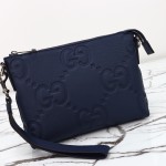 Gucci 761747 Blue GG Embossed Leather Shoulder Bag