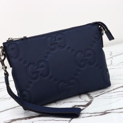 Gucci - 761747 Blue GG Embossed Leather Shoulder Bag Original Factory Leather, Real Photos, Dust Bag Included