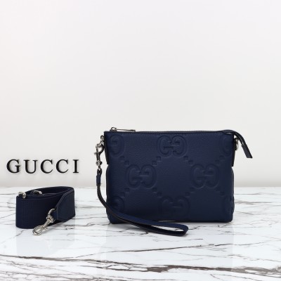 Gucci - 761747 Blue GG Embossed Leather Shoulder Bag Original Factory Leather, Real Photos, Dust Bag Included