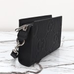 Gucci 795240 Black Embossed Large G Leather Shoulder Bag