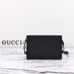 Gucci 795240 Black Embossed Large G Leather Shoulder Bag