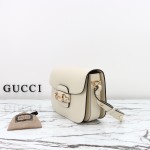 Gucci 602204 White Leather Shoulder Bag with Red and Green Accents