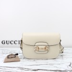 Gucci 602204 White Leather Shoulder Bag with Red and Green Accents