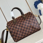 Louis Vuitton Speedy Bandoulière 25 Handbag with Damier Ebene Canvas and Leather Handle