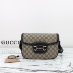 Gucci 815178 Brown & Black Leather Top Handle Bag