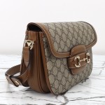 Gucci 815178 Brown & Black Leather Top Handle Bag