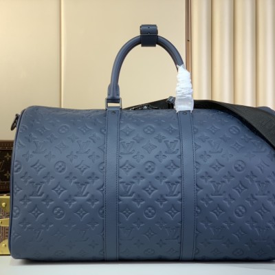 Louis Vuitton - Keepall Bandoulière 50 Travel Bag M14840 Striped Embossed Monogram Shadow Leather