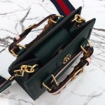 Gucci 702732 Dark Green White Leather Bag with Blue-Red Web Strap 20×16×10 cm