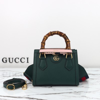 Gucci - 702732 Dark Green White Leather Bag with Blue-Red Web Strap