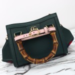 Gucci 702732 Dark Green White Leather Bag with Blue-Red Web Strap 20×16×10 cm