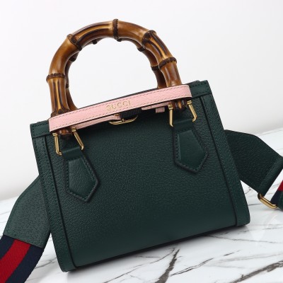 Gucci - 702732 Dark Green White Leather Bag with Blue-Red Web Strap