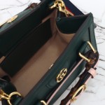 Gucci 702732 Dark Green White Leather Bag with Blue-Red Web Strap 20×16×10 cm