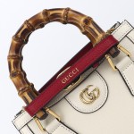 Gucci 702732 Dark Green White Leather Bag with Blue-Red Web Strap 20×16×10 cm