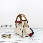Gucci 702732 Dark Green White Leather Bag with Blue-Red Web Strap 20×16×10 cm