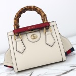 Gucci 702732 Dark Green White Leather Bag with Blue-Red Web Strap 20×16×10 cm