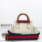 Gucci 702732 Dark Green White Leather Bag with Blue-Red Web Strap 20×16×10 cm