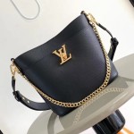 Louis Vuitton Lock and Walk Bucket Bag M24006/M24165 white black brown calfskin leather LV turn-lock gold chain