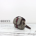 Gucci 836843 Beige–Brown & Brown–Red Leather Crossbody Bag 20×16×5cm