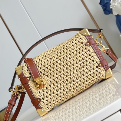 Louis Vuitton - Side Trunk Medium Bag Raffia & Leather M14405 Replica Handbag