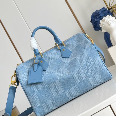 Louis Vuitton - Speedy 30 Bandoulière Damier Denim 3D Canvas Handbag N00203 