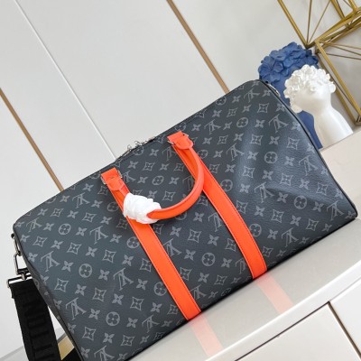 Louis Vuitton - Keepall Bandoulière M15251 Monogram Eclipse with Orange Leather Trim  (Multiple Sizes)