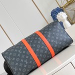 Louis Vuitton Keepall Bandoulière M15251 Monogram Eclipse with Orange Leather Replica Travel Bag