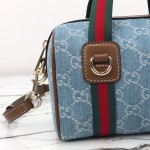 Gucci 859975 Blue Denim and Brown Leather Handbag